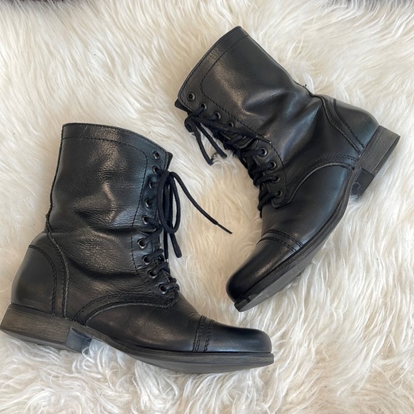 Steve Madden Troopa Combat Boots! Ankle Booties! Woman US 7.5 Black Leather! - Picture 3 of 8
